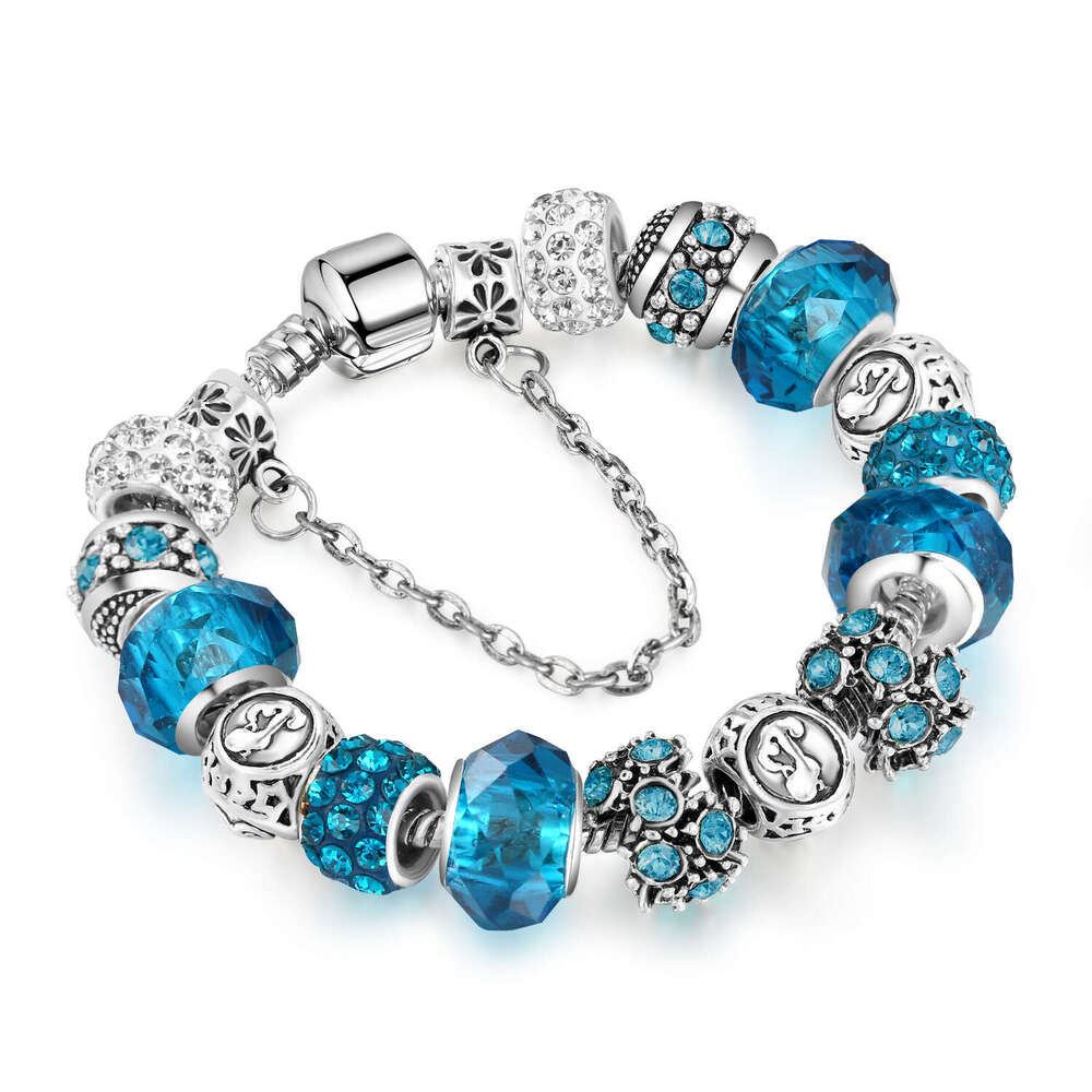 Hot Selling 12 Constellation Crystal Glass Alloy Large Hole Bead Bracelets Trendy Jewelry
