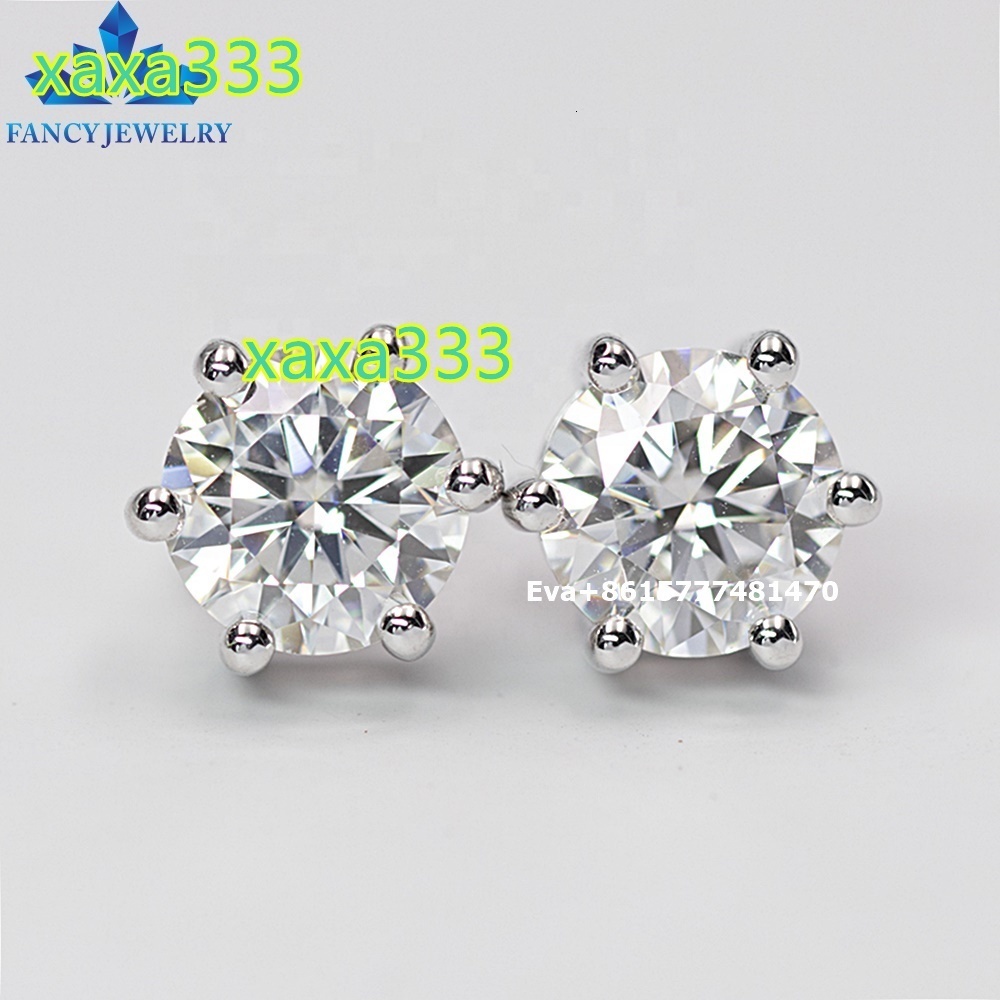 Fancy Factory Wholesale Moissanite Round Earrings 925 Sterling Silver GRA Certidied 0.3ct - 2ct Moissanite Studs
