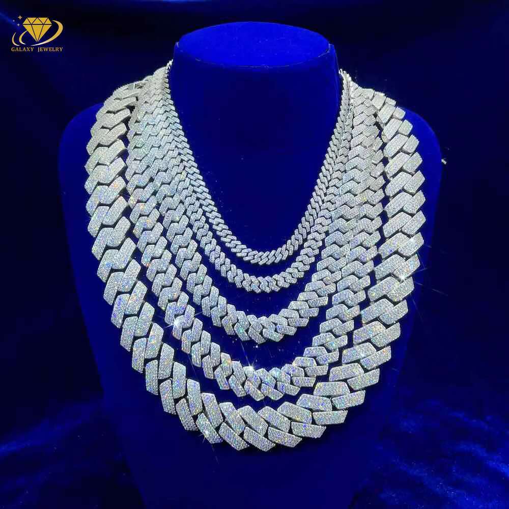 Fashion Jewelry Necklaces 8mm-20mm Wide Hiphop Necklace Bracelet Moissanite Cuban Chain Silver Vvs1 Moissanite Cuban Chains