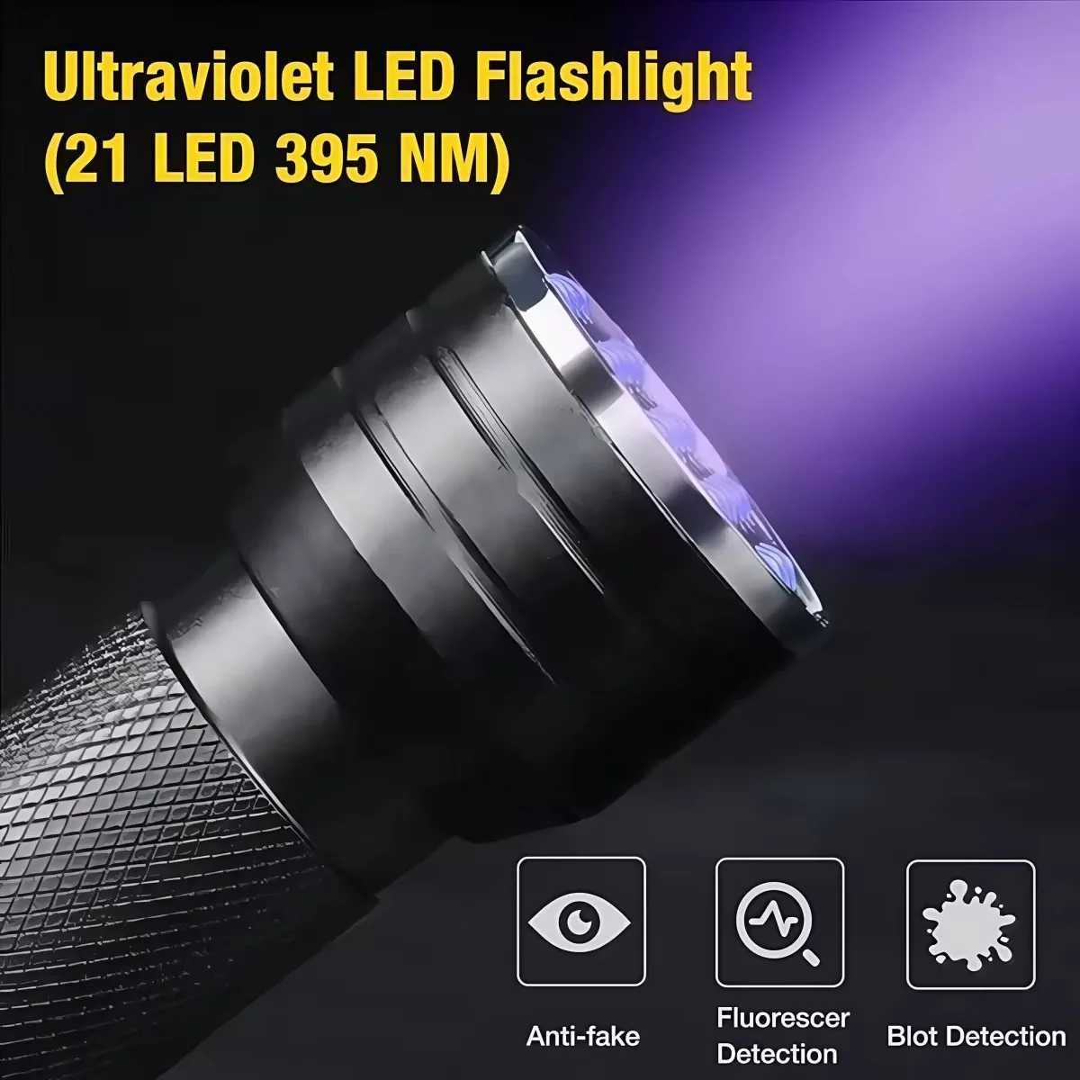 21LED UV Black Light Flashlight 395NM UV Flashlight for Detecting Pet Urine Stains Portable UV Light for Home and Outdoor Use XJ250529
