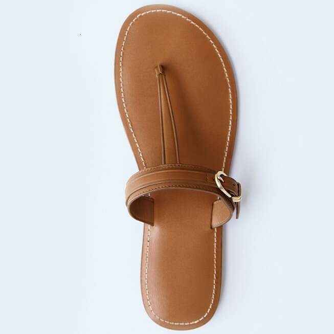 Genuine Leather Korean Style Post for Women, Summer New Beach Vacation Flat Open Toe Roman Sandals