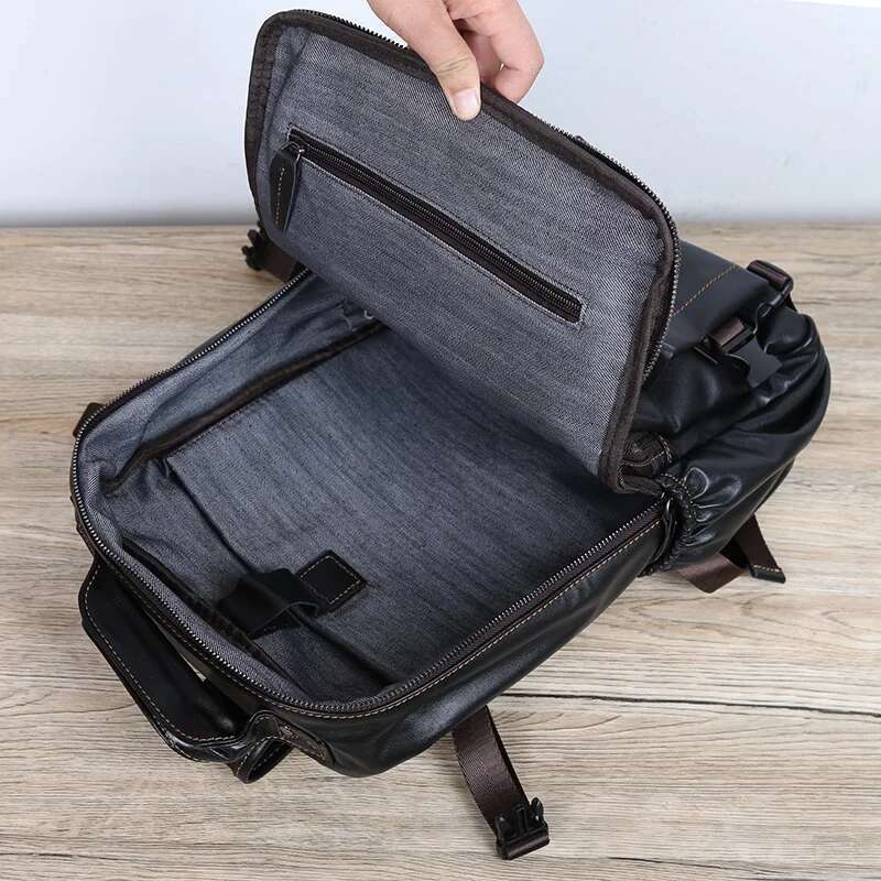 Retro First Layer Cowhide Men's Multifunctional Large Capacity Genuine Leather Leisure Travel Backpack