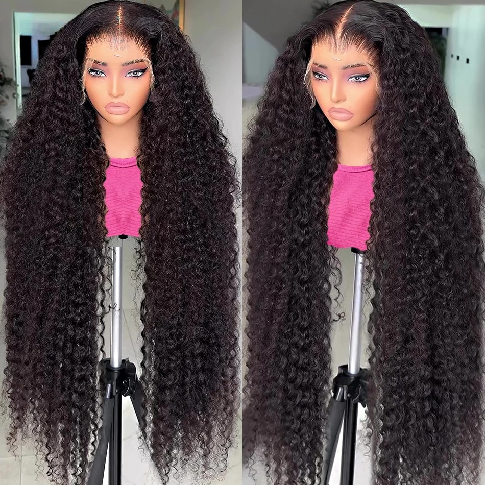 250 Density 13x6 Hd Afro Kinky Curly Wig 100% Human Hair 13x4 4c Edges Frontal Deep Wave Curly Synthetic Lace Front Wigs For Women on sale