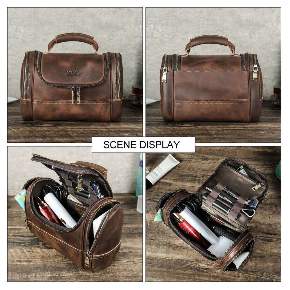 Designer Bag Contact S Men Business Travel Wash Toiletry Crazy Horse Leather Washing Tool Storage Bag Cosmetics Handbag