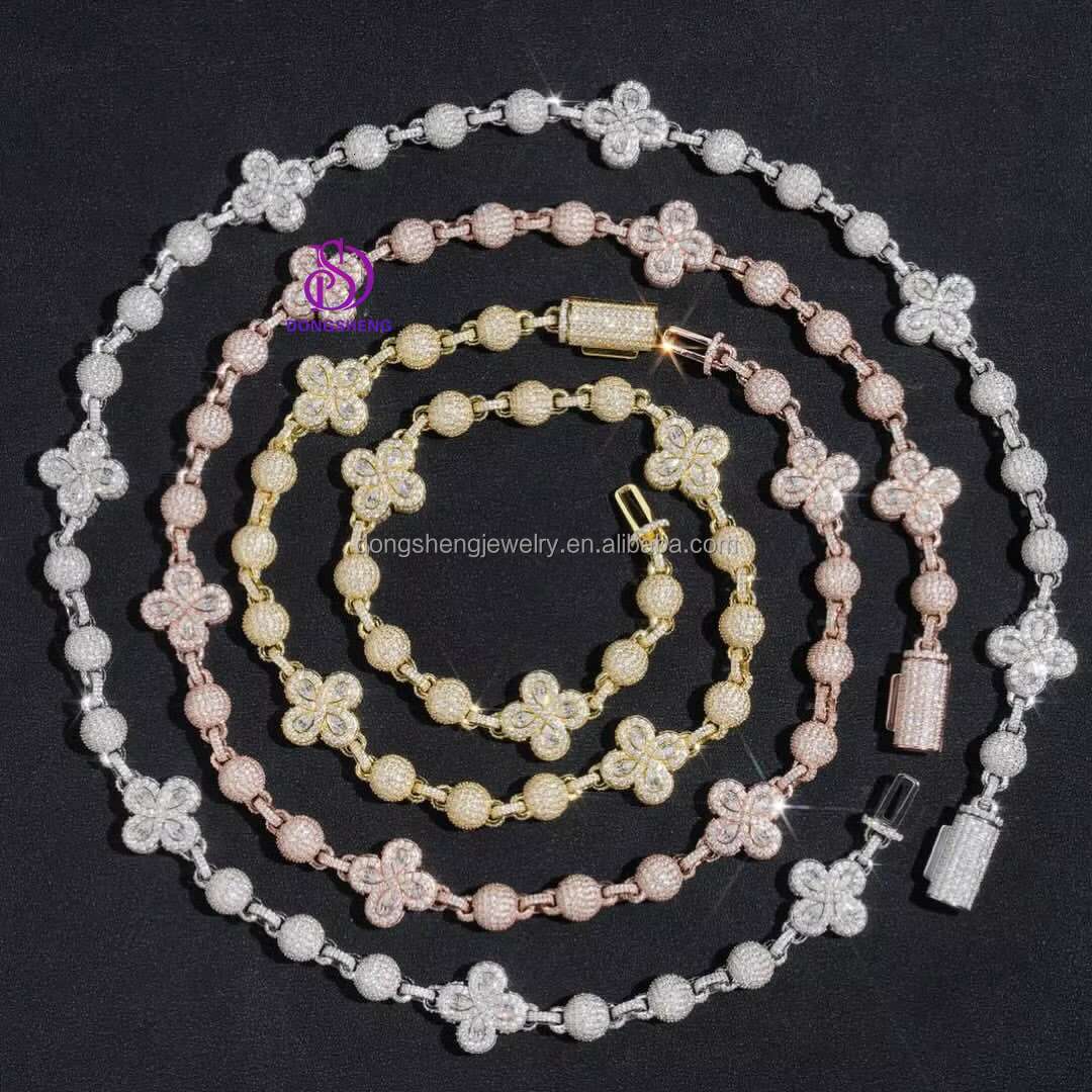 Custom 925 Sterling Silver Iced Out Vvs D Color Moissanite Diamond Cuban Link Chain Necklaces for Men Women Jewelry