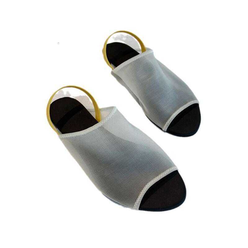 Niche Design Mesh Semi-Transparent Breathable Flat Back Strap Sandals for Women Summer New Open-Toe Half Slippers