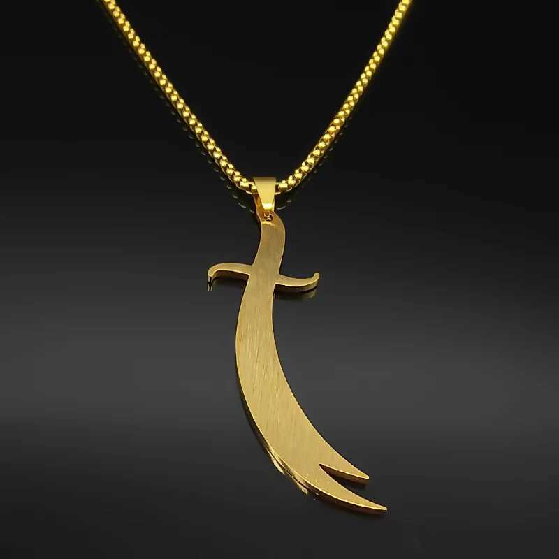 Islamic Imam Ali Zulfiqar Sword Pendant Necklace for Women Men Stainless Steel Gold Color Muslim Male Chain Jewelry NZZZ764S02XJ250528