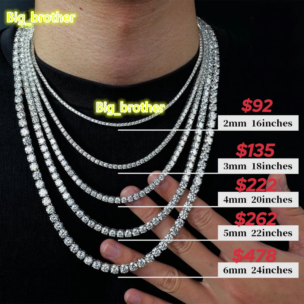 Pass Diamond Tester 18K Plated Tennis Chain 2mm 3mm 4mm 5mm 6mm Sterling Silver 925 Moissanite Tennis Bracelet Chain