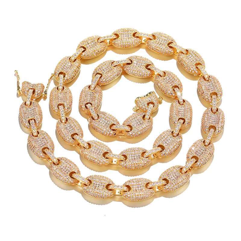 VVS Moissanite Diamond Cuban Link Chain Iced Out Coffee Bean Pig Nose Choker Necklace Hip Hop S925 Sterling Silver Link Chain