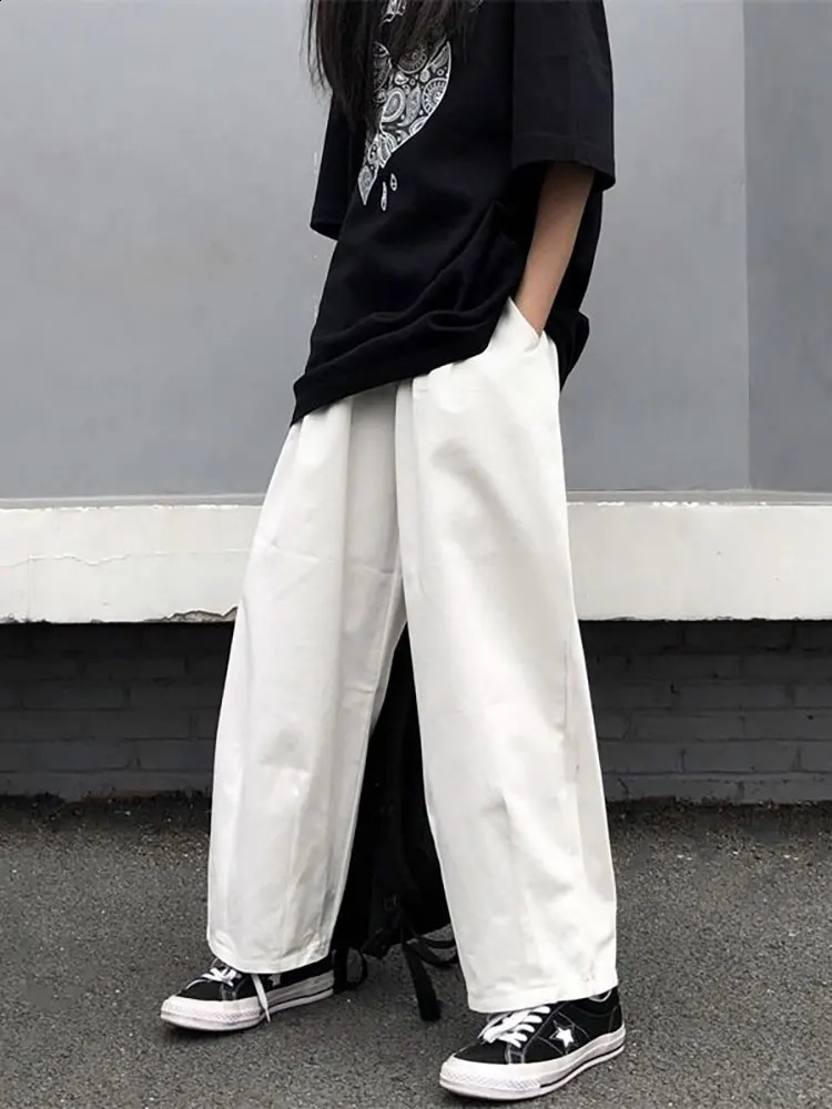 White Cotton Baggy Pants Men Y2k Straight Casual Trousers Loose Wide leg Cargo Pants Male Korean Fashion 250527