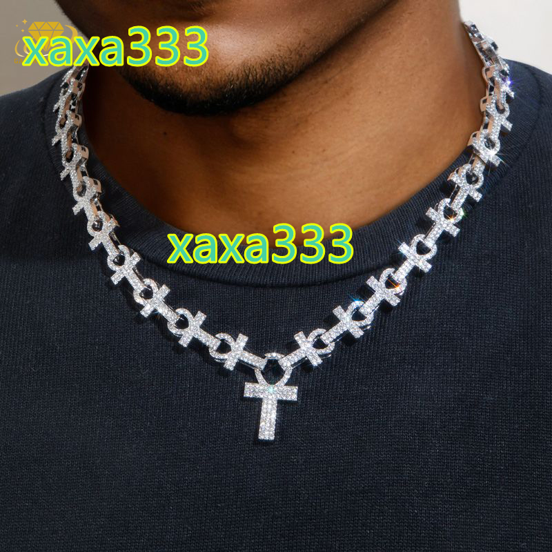 New Arrivals Hiphop Jewelry Iced Pass Test 925 Silver Rhodium/Gold/Rose Gold 16mm Cross Necklace Vvs Moissanite Cuban Link Chain
