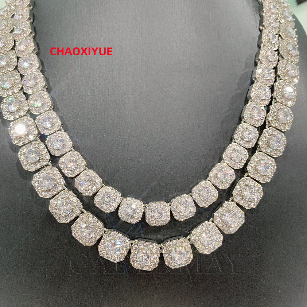 Hip Hop Jewelry 10mm 12mm Men Cluster Square Tennis Link Chain Necklace 925 Sterling Silver Iced Out Moissanite Diamond Chain