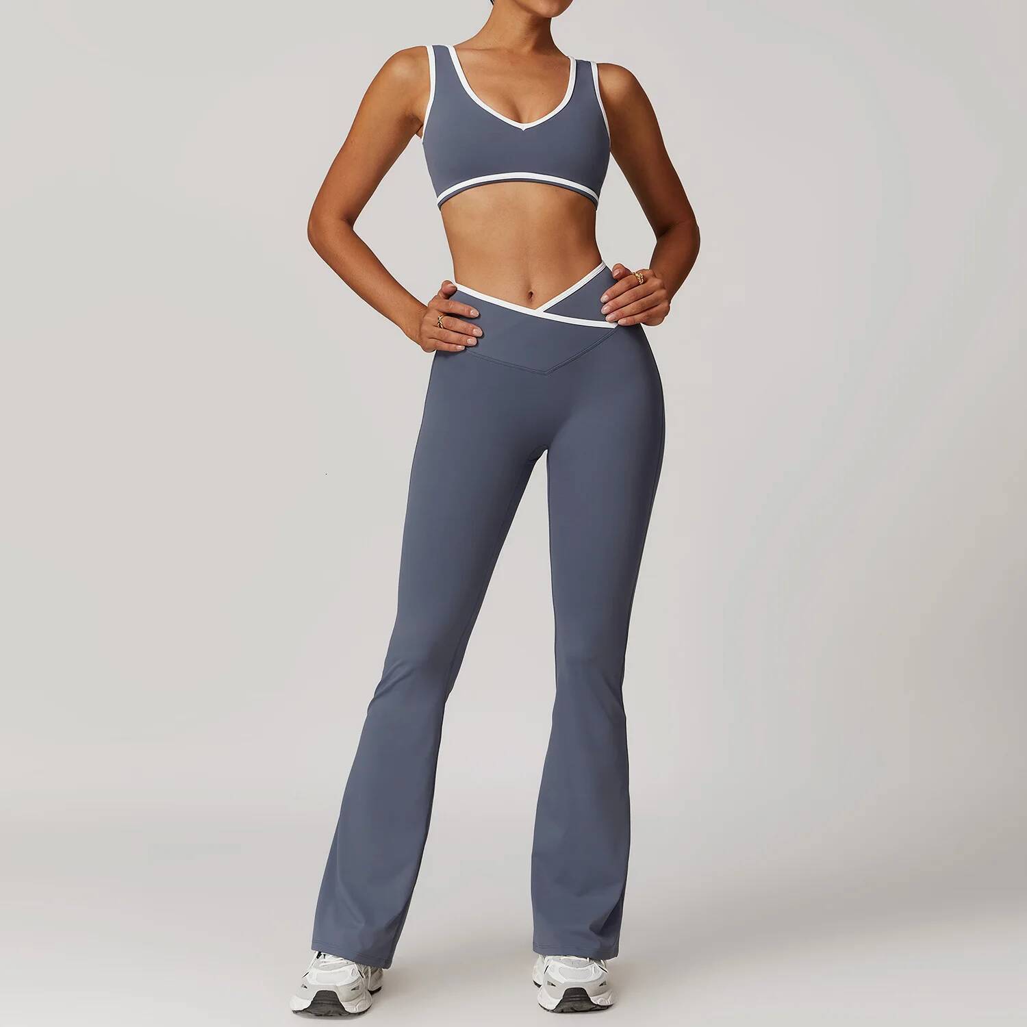 Women 2PCS Suit Gym Sportswear Sports Set Fiess Tracksuits Workout Breathable Bra Loose Bell-bottoms Leggings Yoga Sets