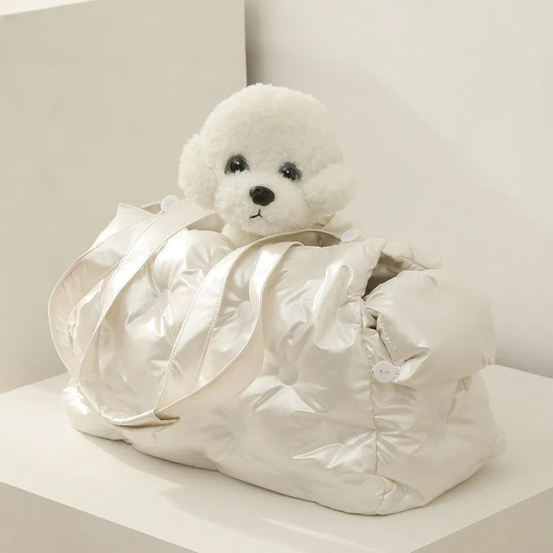 Japanese Style Luxury Puffy Pet Carrier Bag - Waterproof & Warm Dog Cat Handbag with Detachable Inner Mesh Bag