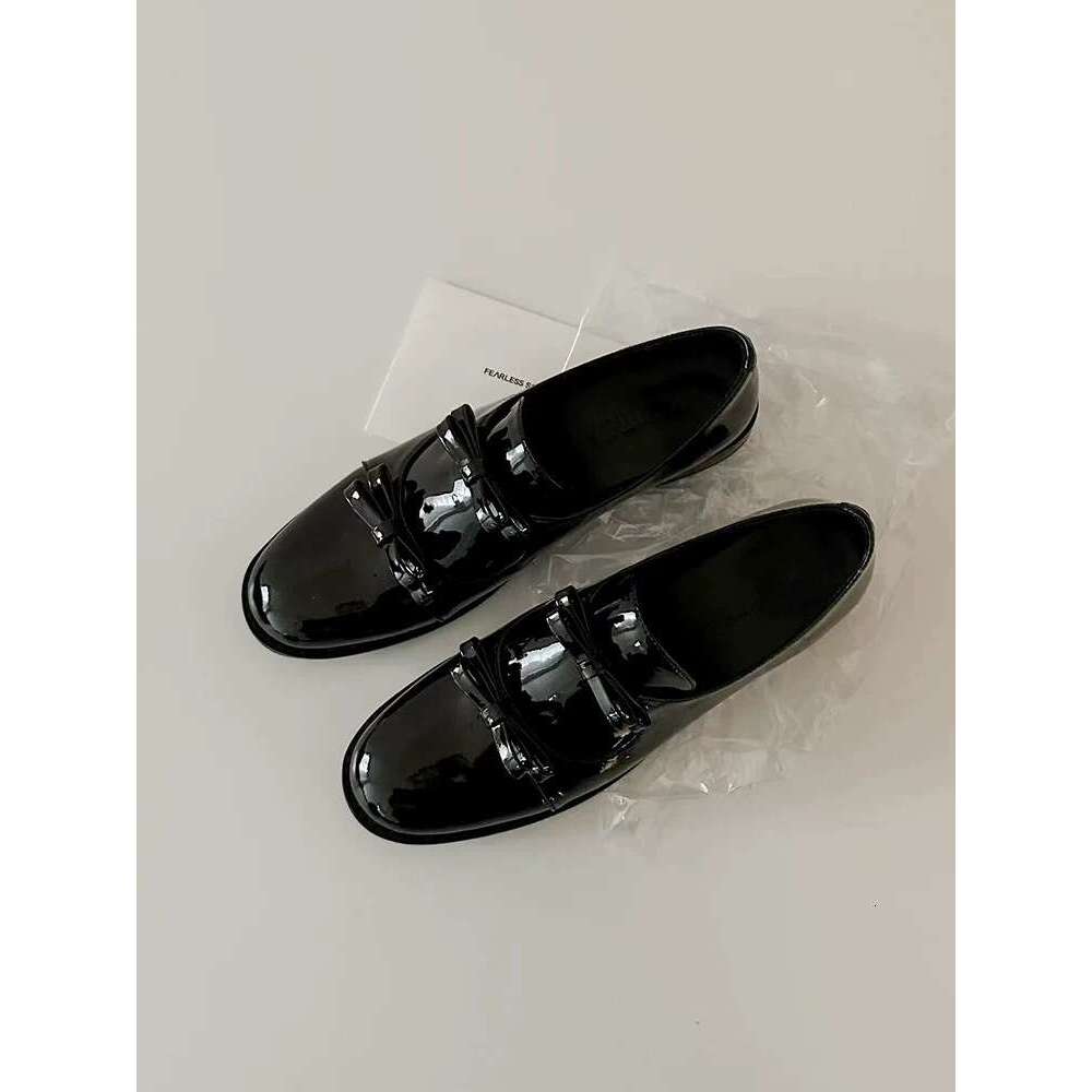 Genuine Leather Double Bowknot Women's Loafers 2025 Spring New Chunky Heel Round Toe Mary Jane Shoes