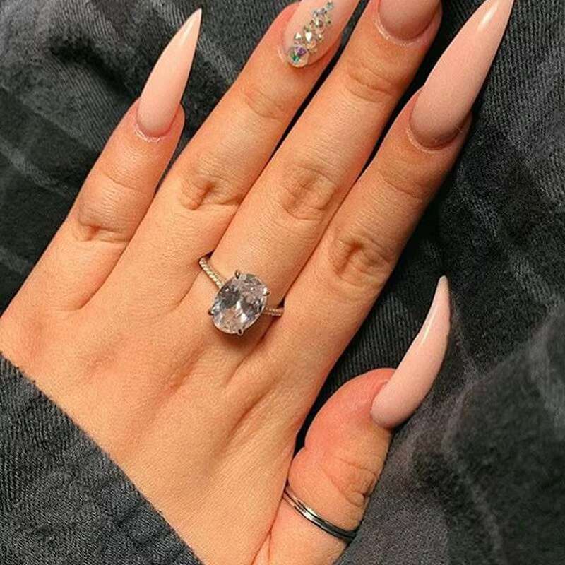 Promotion 925 Sterling Silver Plated Big Diamond Sparking Bling Solitaire Wedding Ring
