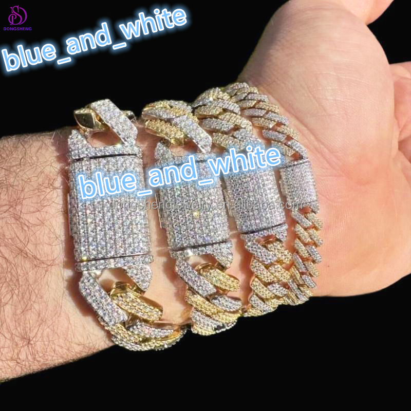 Pass the Diamond Test Pen Moissanite Hip Hop Bracelet Vvs1 D Moissanite Cuban Link Bracelet 925 Sterling Silver 13mm 14mm 15mm