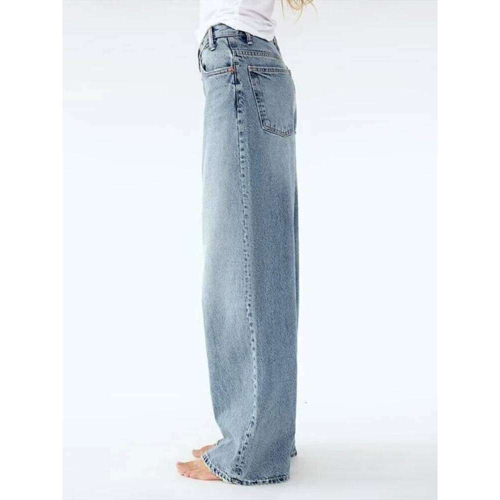 Women Wide Leg Vintage Irregular Washed Denim Trousers Aesthetic Baggy Straight Asymmetrical Jeans High Waist