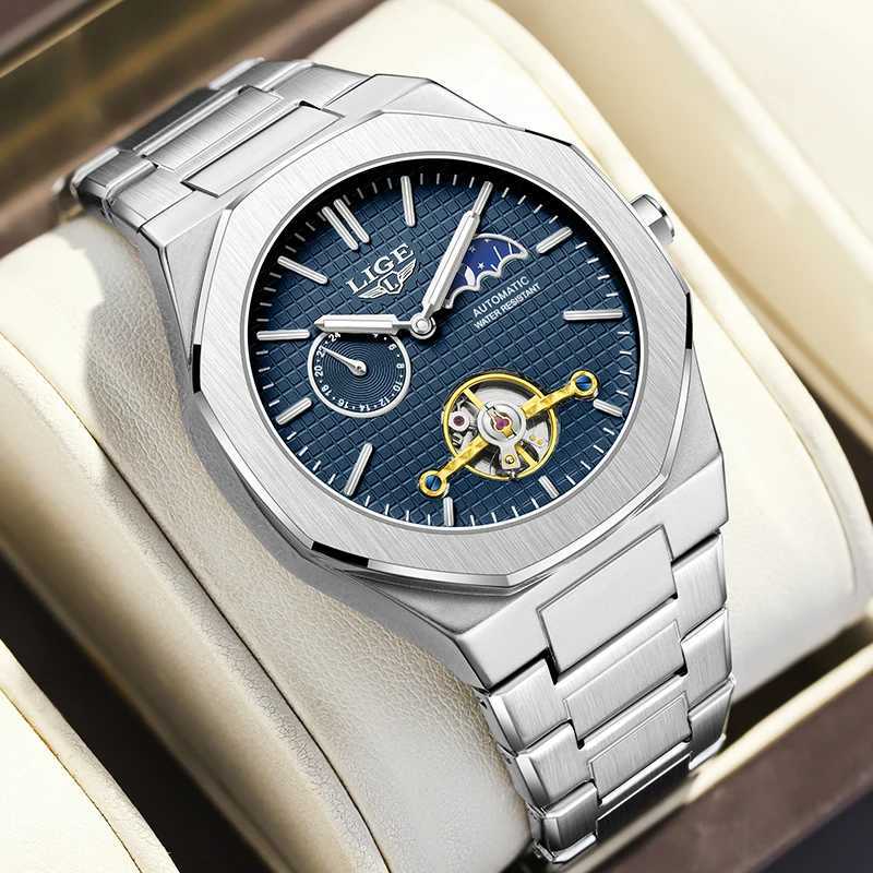 LIGE 2025 New Mechanical Watches Men Fashion Luxury Automatic Mens Watch Waterproof Luminous Tourbillon Wristwatch Reloj Hombre W250529