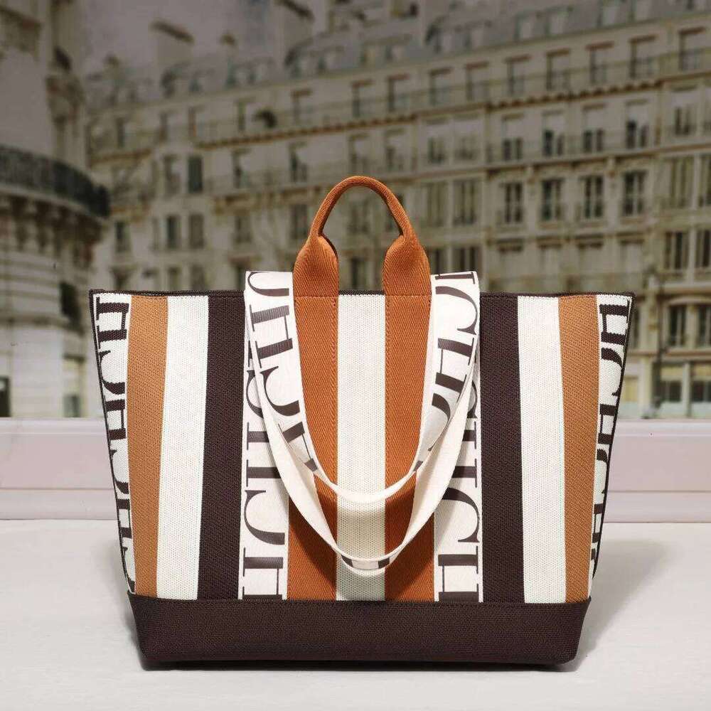 CH Tote Simple Stripe Design Women's Shoulder Bag Letter Print Large Capacity Commuter Style Classic Ladies Crossbod