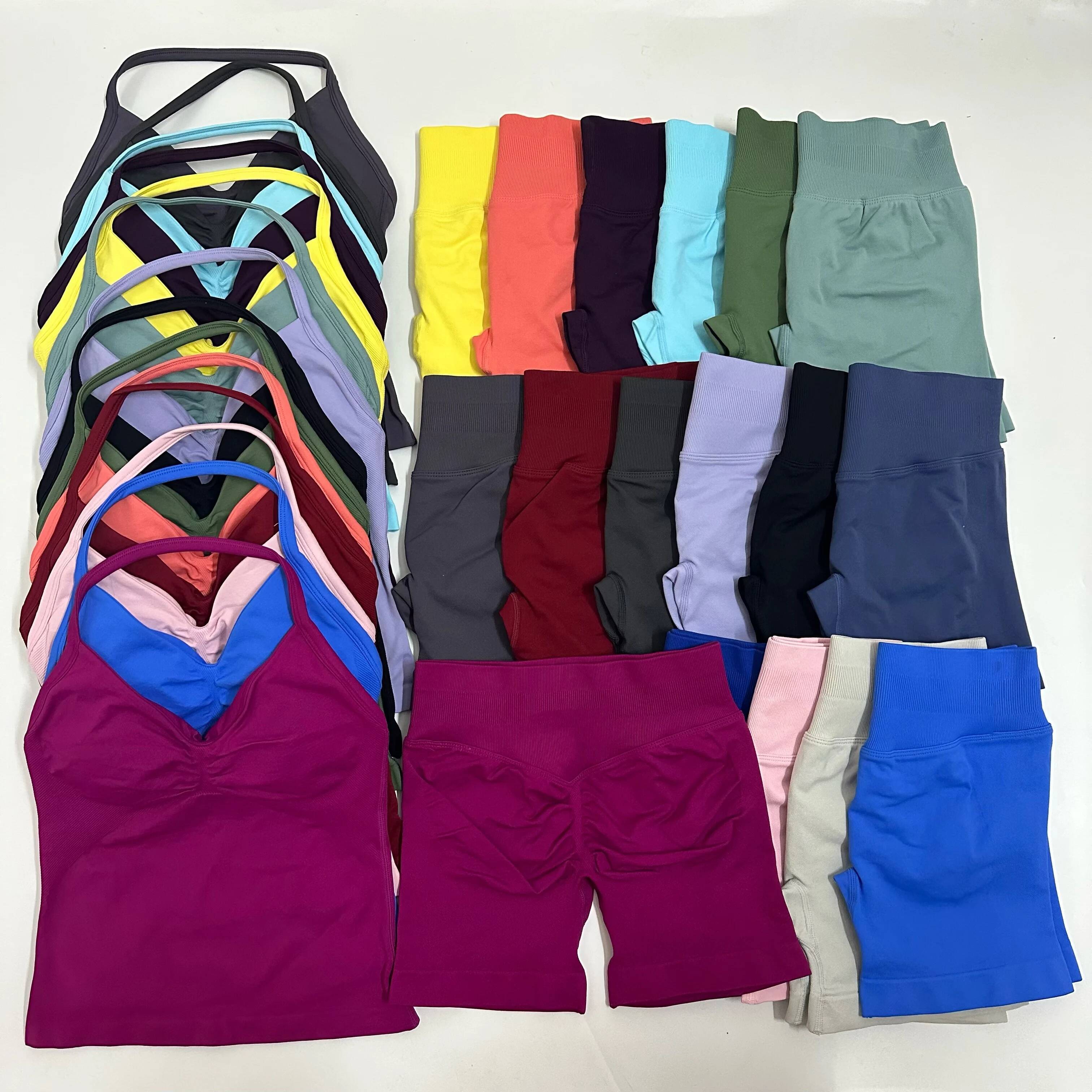 Impact Seamless Yoga Women 2Pcs Padded Halter Tank Top Scrunch Butt Lifting Gym Shorts Set Summer Sportswear Workout Clothes