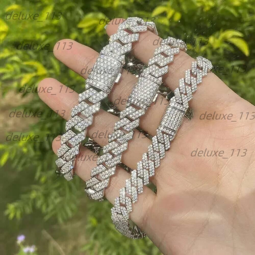 Pass Tester Sier Cuban Link Chain Wide 2Rows Solid Moissanite Dia 8Mm-20Mm Jewelry Set Necklaces Hiphop