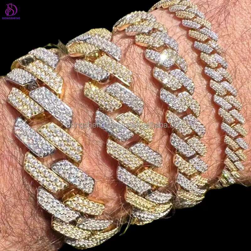 Pass the Diamond Test Pen Moissanite Hip Hop Bracelet Vvs1 D Moissanite Cuban Link Bracelet 925 Sterling Silver 13mm 14mm 15mm