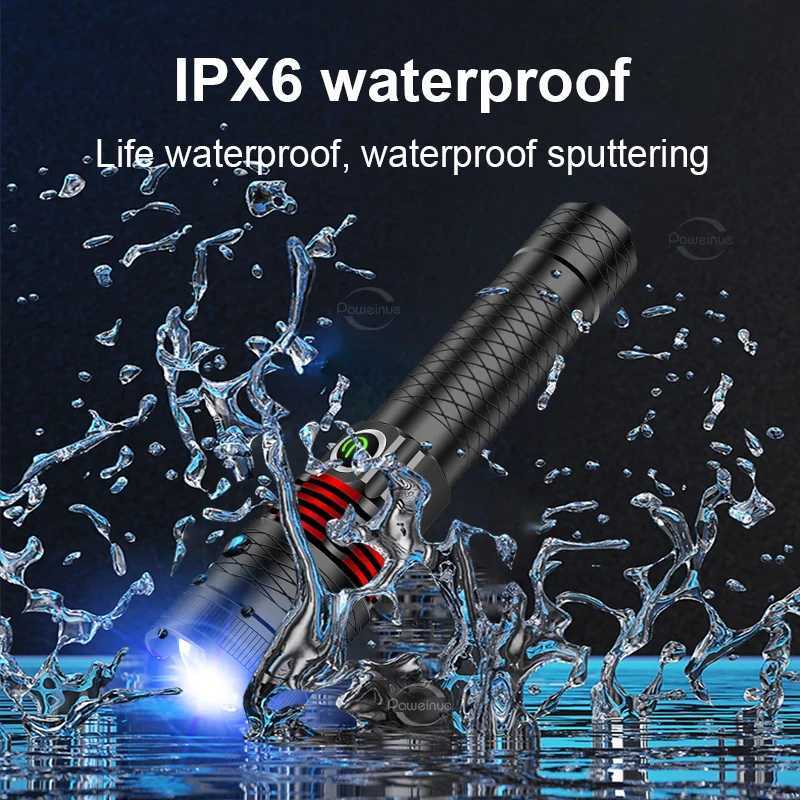 100000 LM LED Handheld Flashlight Ultra-Bright Torch 2000mAh Rechargeable Battery Powerful Flash Light Zoomable Tactical Lantern XJ250529