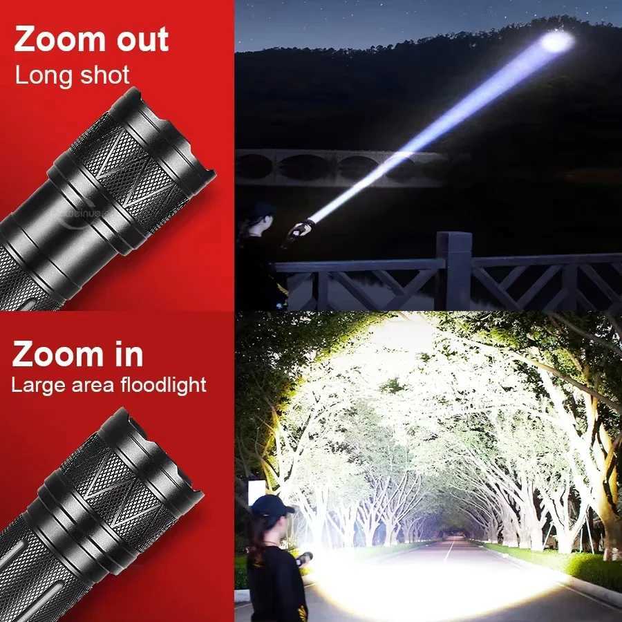 50000LM Zoom Tactical Flashlight USB-C Rechargeable 12000mAh IPX6 Waterproof Aluminum Torch for Outdoor SurvivalXJ250529