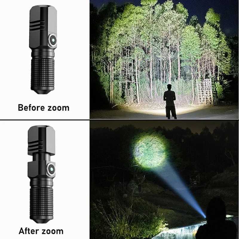 Super Bright MINI XHP50 LED Flashlight USB Torch Rechargeable Zoom Fishing Lantern Powerful 3 Lighting Modes Camping Lamp XJ250529