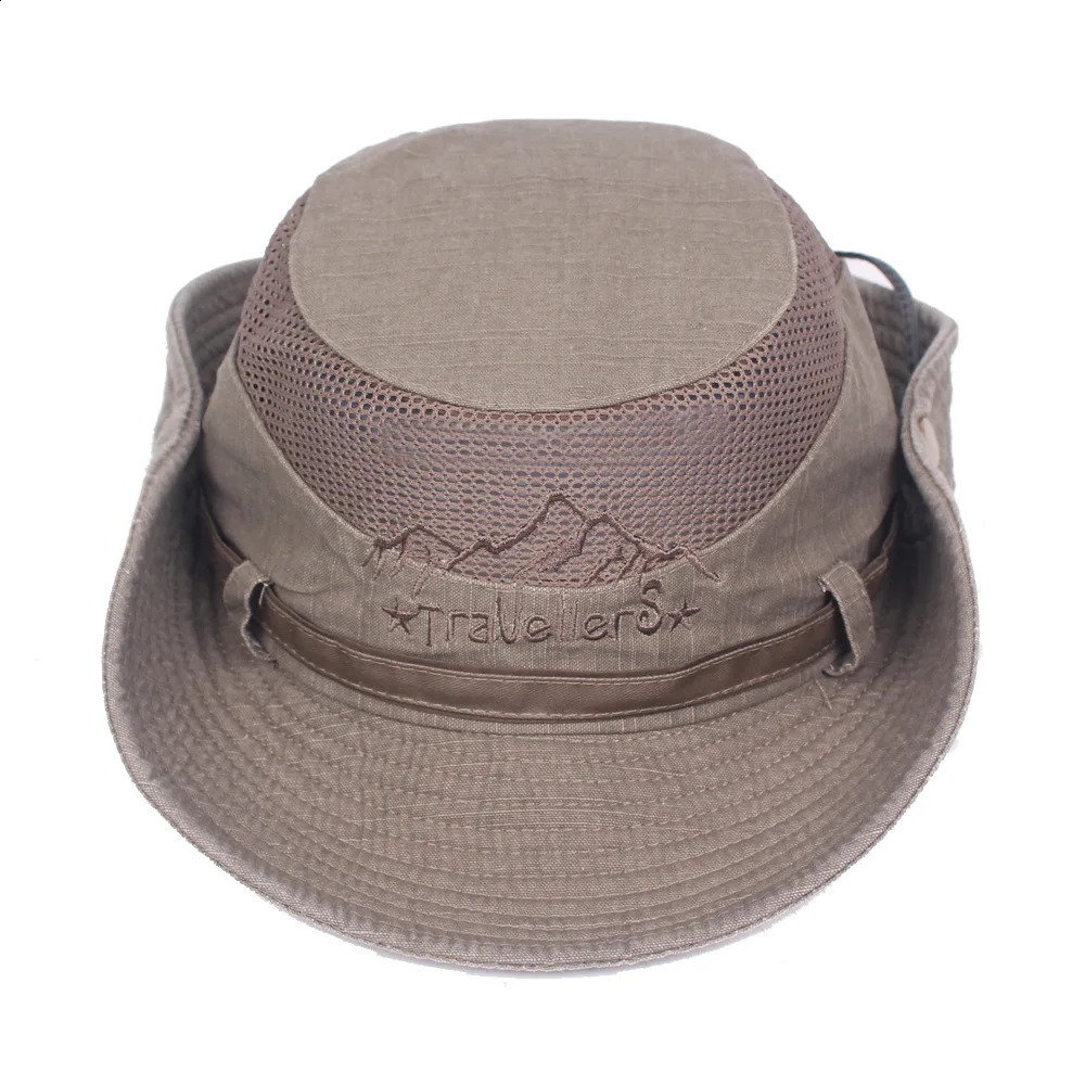 Outdoor Bucket Hat Men Summer Breathable Panama Cap Cotton Jungle Fishing Mesh Hat Hiking Beach Sun Protector Caps For Mens 250523