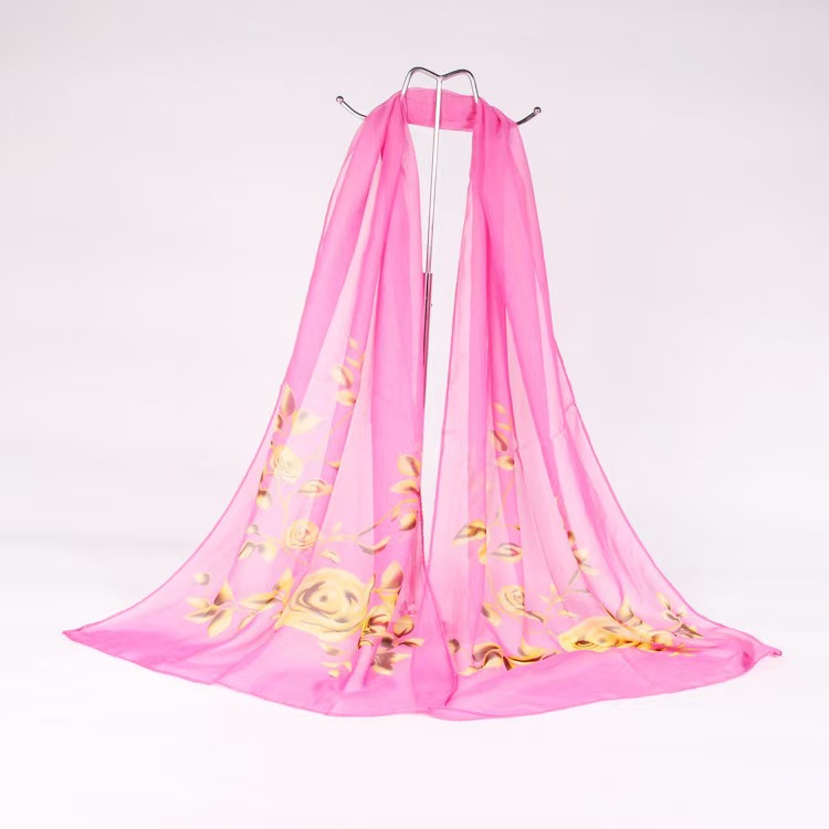 K862 Summer new chiffon candy color silk scarf female Korean long pastoral print gauze scarf sunscreen beach towel wholesale
