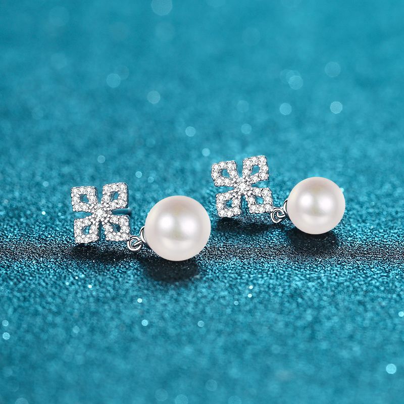 925 Sterling Silver Earrings for Women, 31-Point Moissanite Freshwater Pearl Stud and Drop Earrings, Fashionable Fragmented Stone Design, High-End Jew