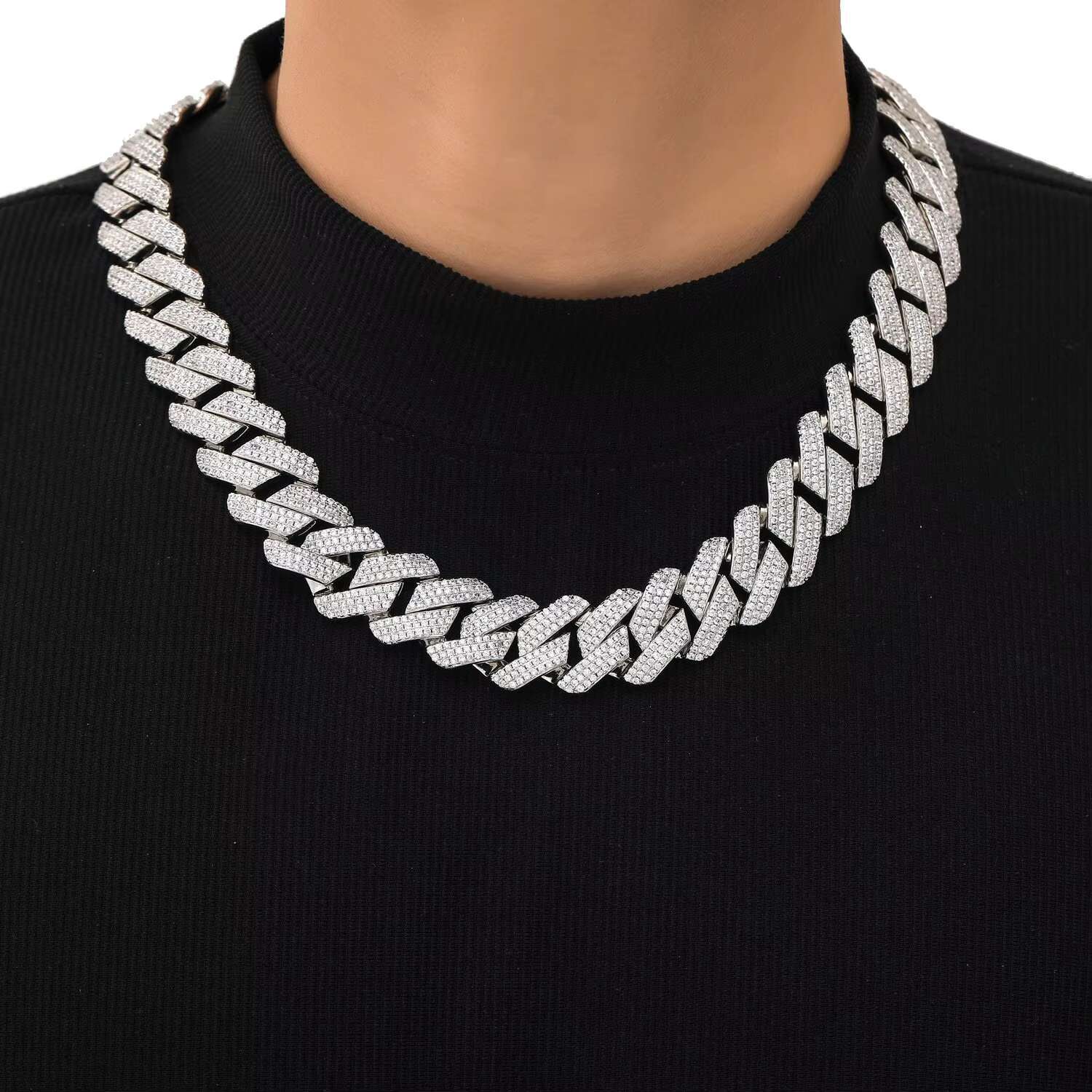 High Quality Wholesale 12mm Custom Cheap Hip Hop 925 Sterling Silver Moissanite Iced Out Cuban Chain Necklace
