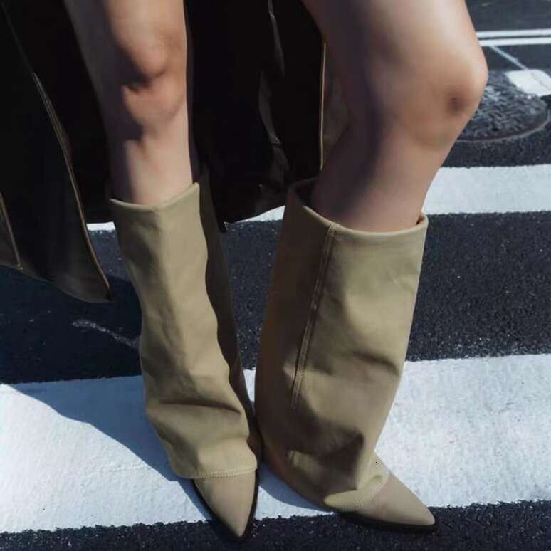 Genuine Leather Niche Pointed Toe Chunky Heel Over-the-Knee for Women Autumn Winter Long Straight Tube Riding Western Cowboy Boots