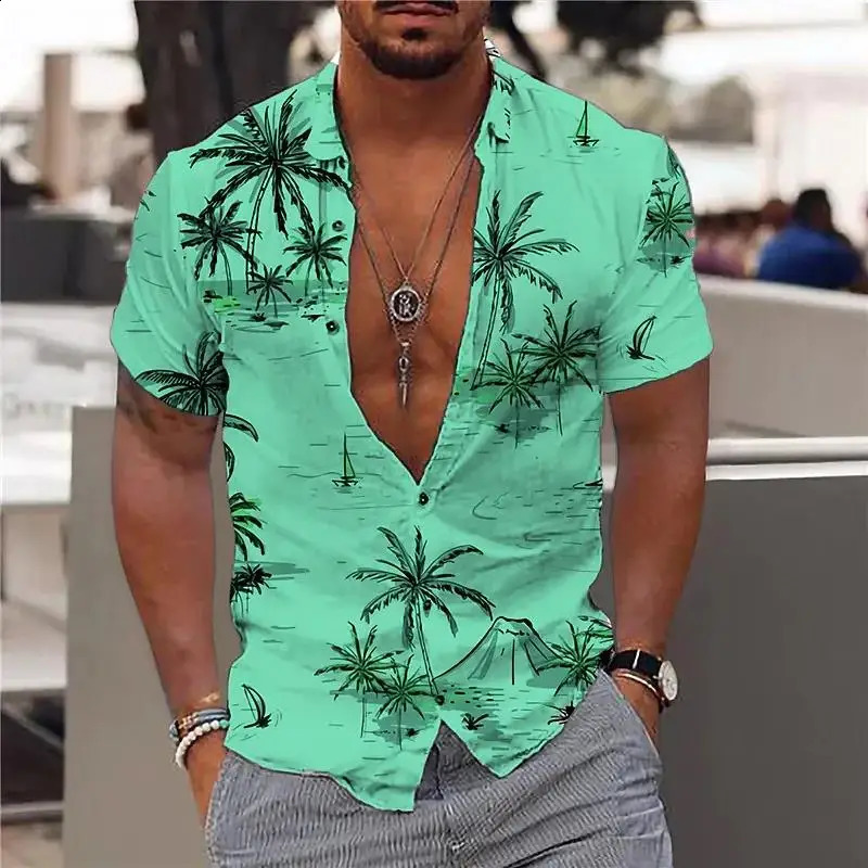 Coconut Tree Mens Comfortable Shirt 3D Printed Hawaiian Beach S-6XLl Short Sleeve Fashion Top Casual 250526
