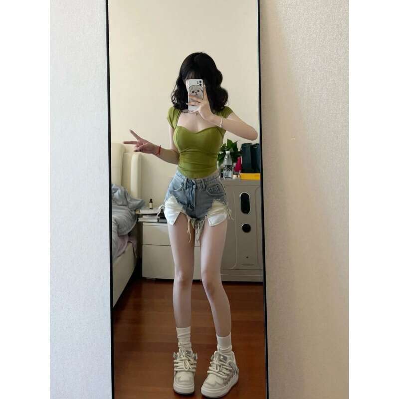 Shorts Women Denim Shorts Pure Desire Style American Ripped Jeans For Women Summer Hot Girl High Waist Slimming Wide Leg Pants Sexy Casual Shorts Jean