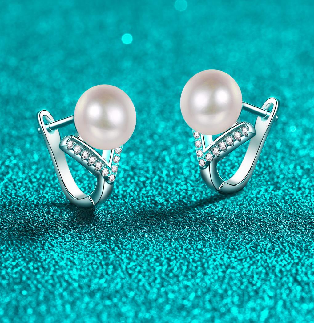 925 Sterling Silver Natural Freshwater Pearl Ear Hooks, Moissanite Earrings for Women, PT950 Gold Plated, Fashionable High-End Jewelry, Wholesale In S