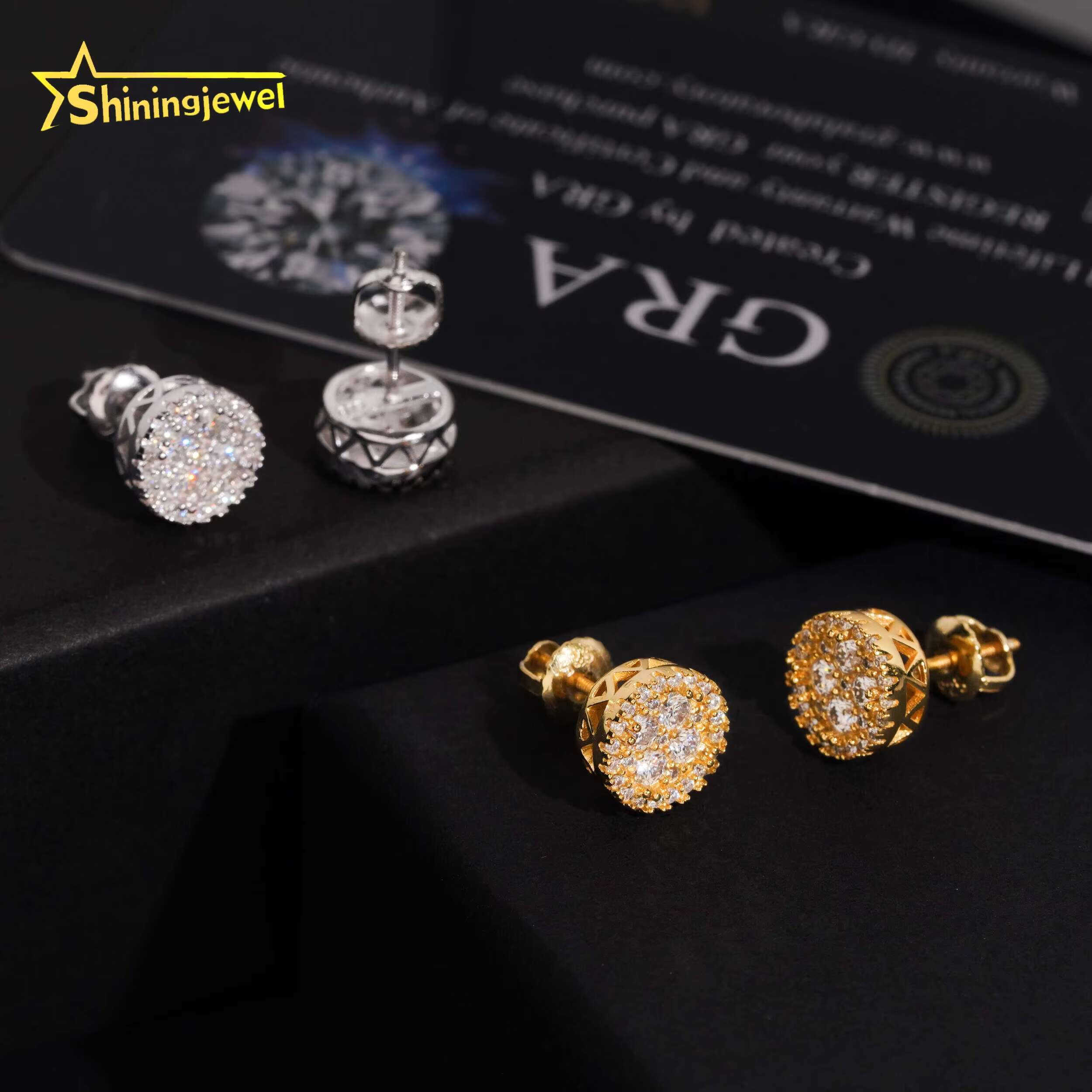 Wholesale Cheapest 9.5mm Earrings Moisssanite Gold Plated Sterling Silver 925 Screw Back Stud Earrings Iced Out Jewelry