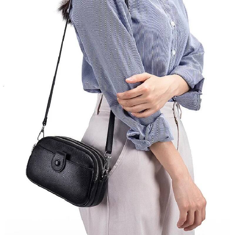 Genuine Leather Shoulder Small Messenger Handbag For Women Crossbody Bag Daily Commuter Wallet Handbag Tote Bags