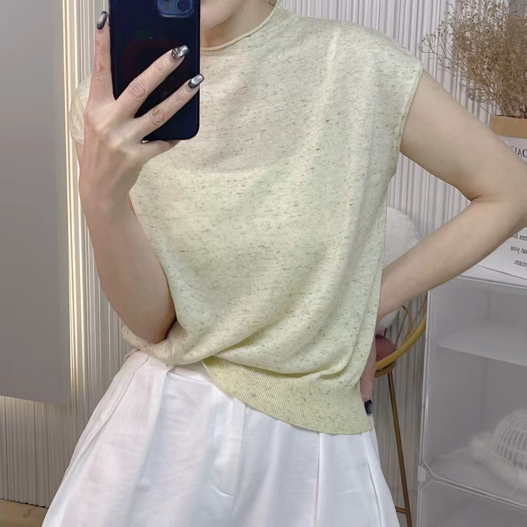 Spring and summer round neck colorful yarn fly sleeve bottoming versatile knit sweater women's thin show temperament tops
