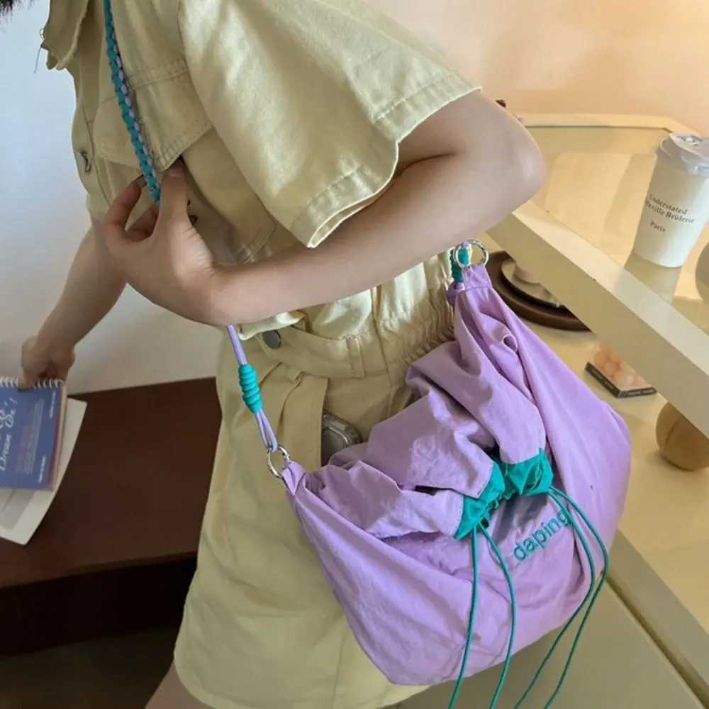 Leisure Lightweight Shoulder Bag Letter Contrast Color Crossbody Bag Large Capacity Nylon Drawstring Bag Girls XJ2520528