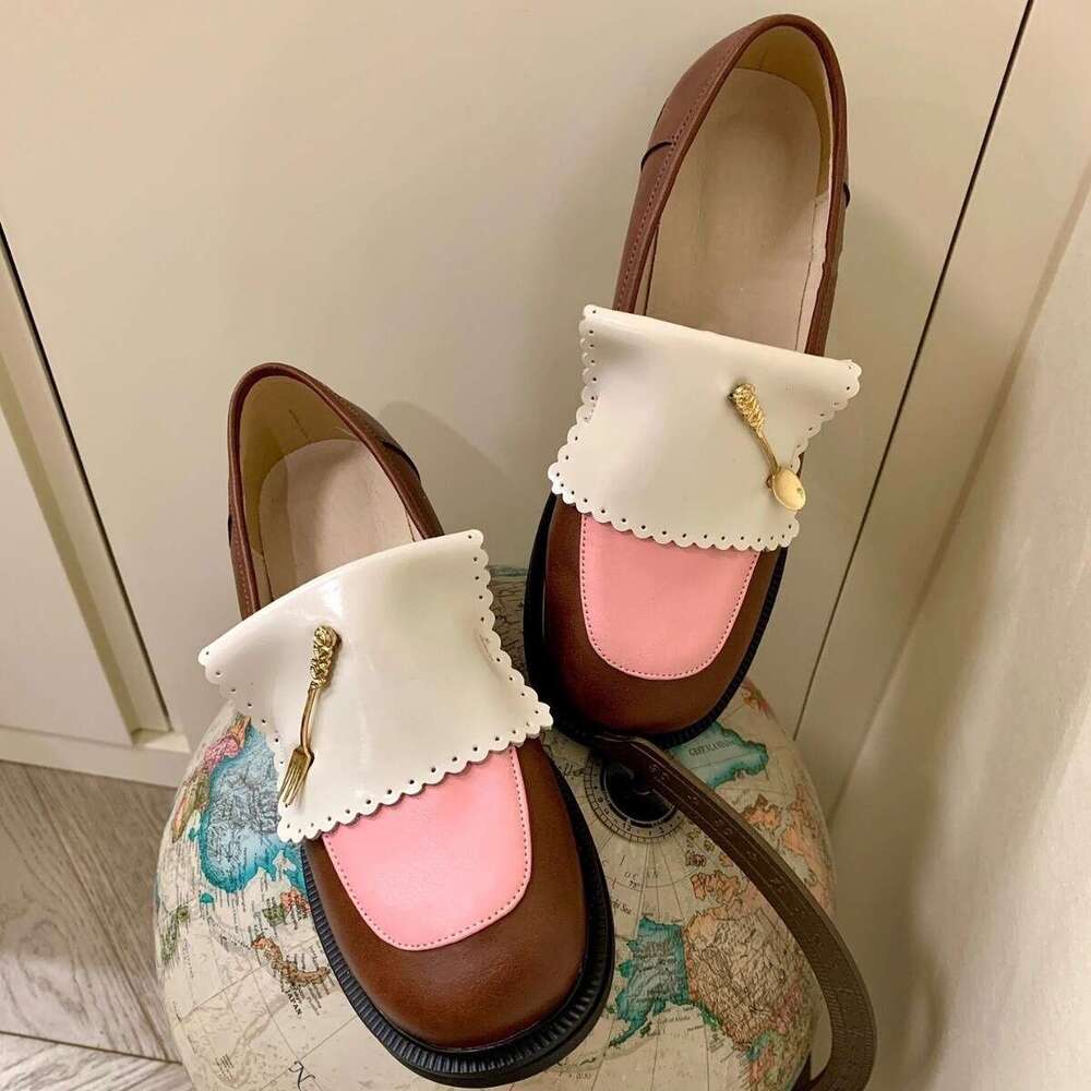 Genuine Gentle Style Niche Color Block Thick Sole Chunky Heel Round Toe Loafers for Women Spring and Autumn New Small Leather Deep Mouth Single Shoes