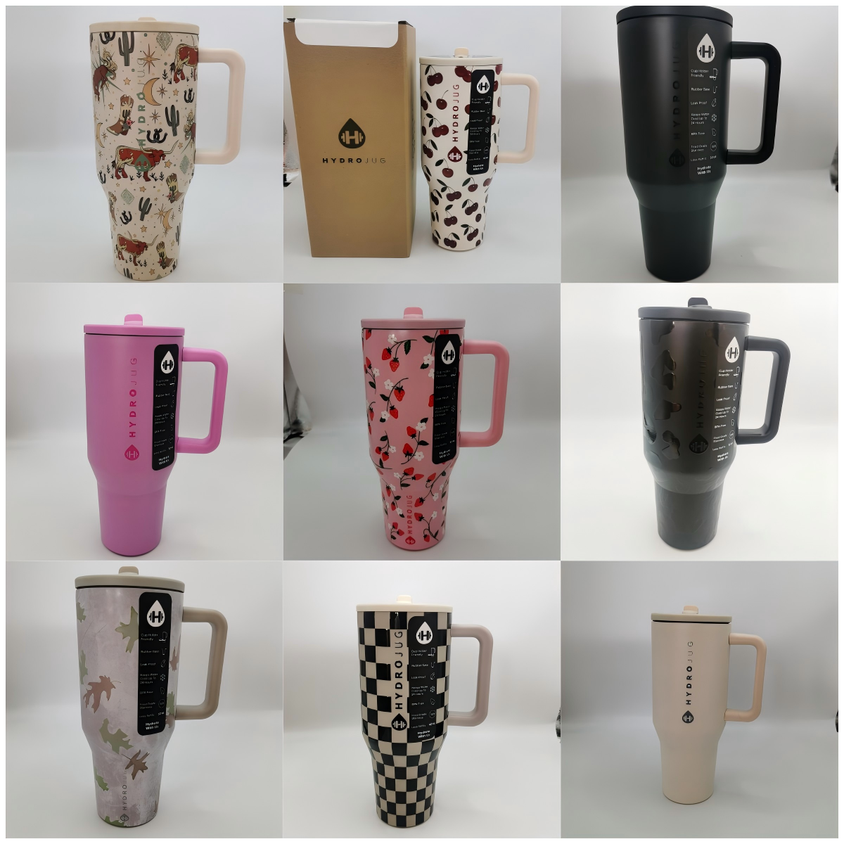 Designer Bottles 32oz Stainless Steel Tumbler with Handle & Locking Lid - Large Capacity Leakproof Bottle Fits Car Cup Holders, for Fitness, Travel, Office