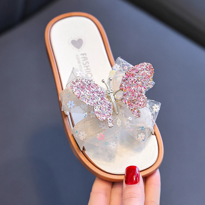 Girls bow decorative cute fashion versatile slippers outdoor leisure indoor home spring and summer are suitable sandals 250526