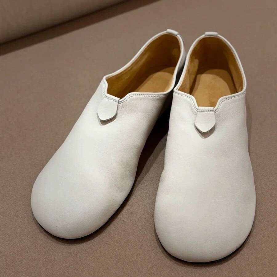 French Style Niche White Flat Soft Deep Mouth Casual Loafers for Women Spring Autumn Winter Fashion Round Toe Leather Single Shoes