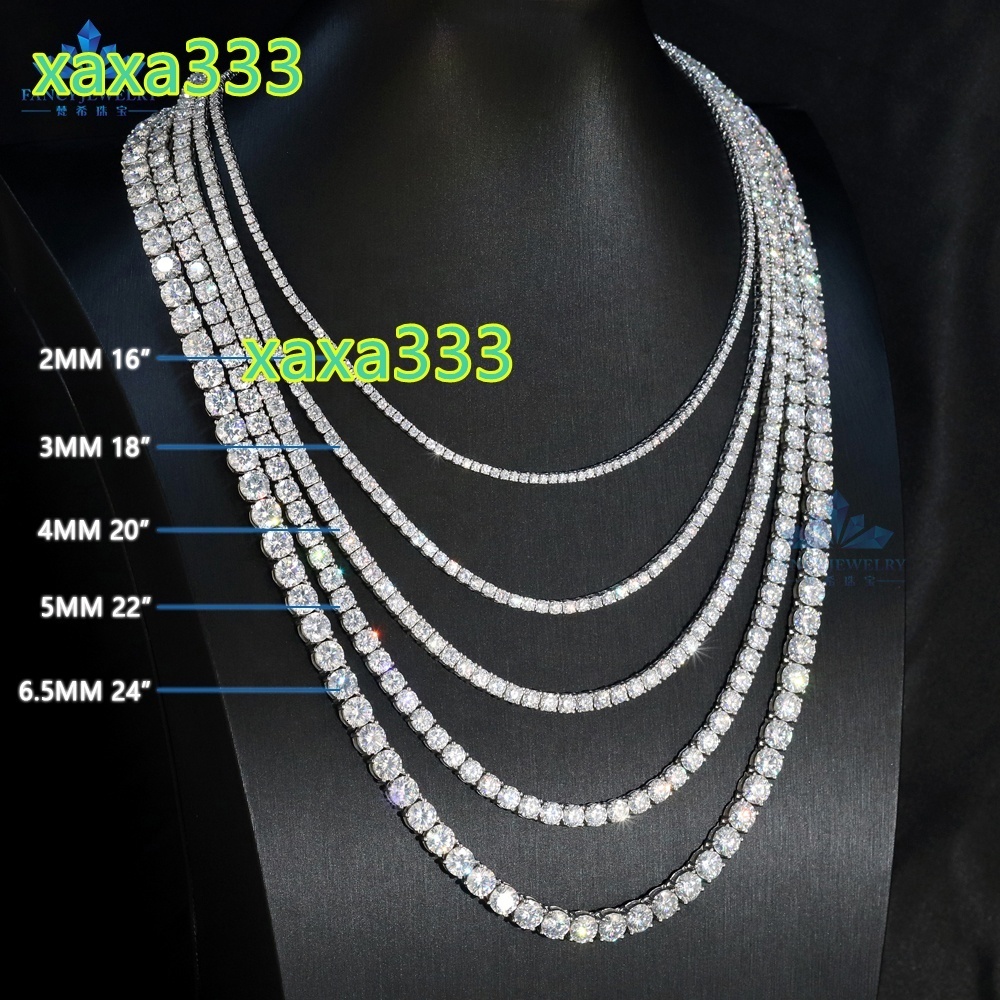 FANCY Affordable Hip Hop Jewelry 2mm 3mm 4mm 5mm 6.5mm VVS D Moissanite Tennis Chain Necklace 925 Sterling Silver