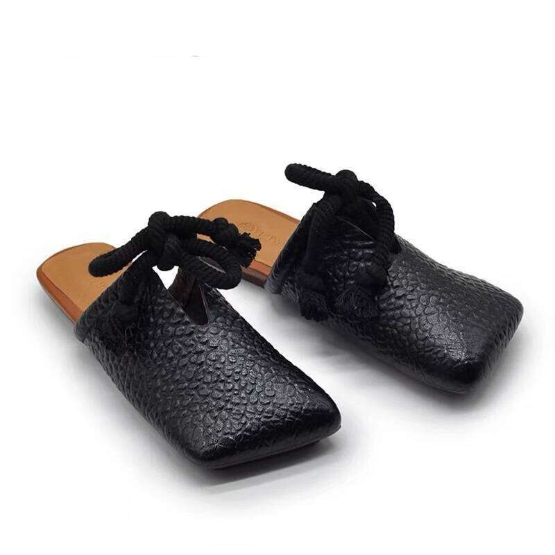 Square Toe Flats Slippers Women Designer Mules Shoes Fashion Casual Sandals 2025 Summer Slingback Flip Flops Sandalias De Mujer