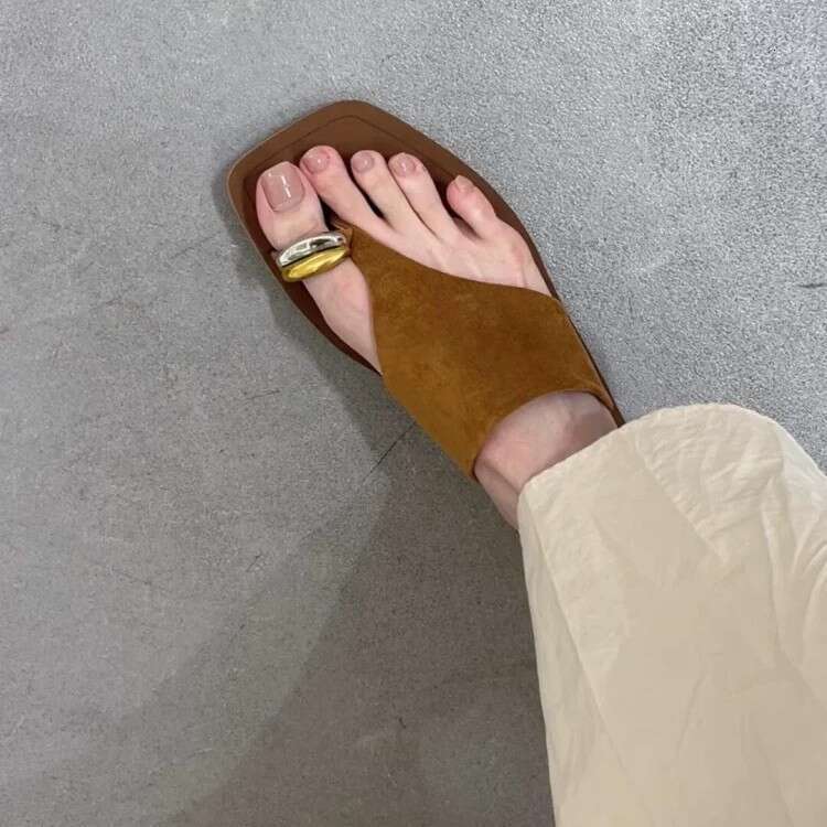 Sheepskin Version ~ Suede Metal Toe Flip-Flops for Women Outdoor 2025 Summer Fashion Casual Flat Shoes