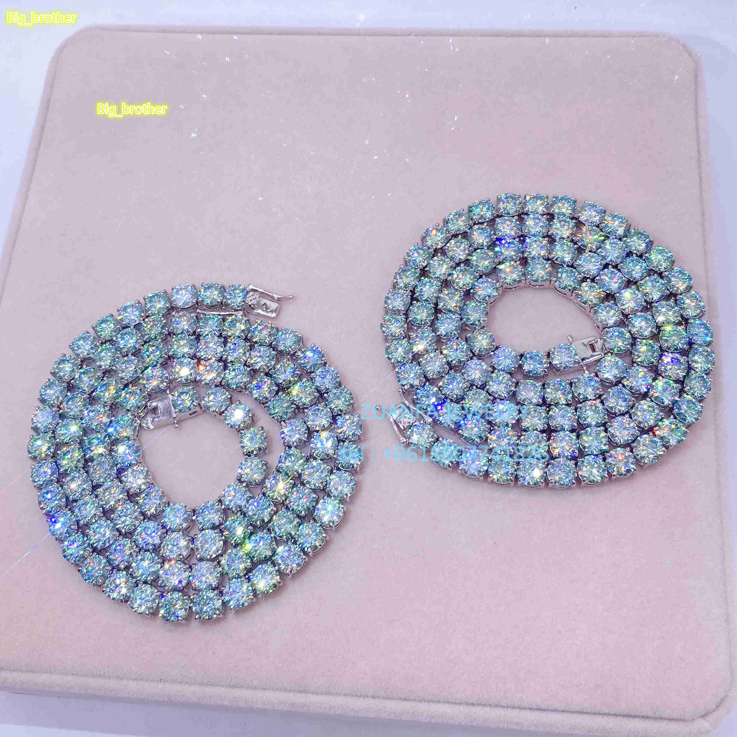 Hot Sale Sterling Silver 925 Green Blue Moissanite Diamond Tennis Necklace